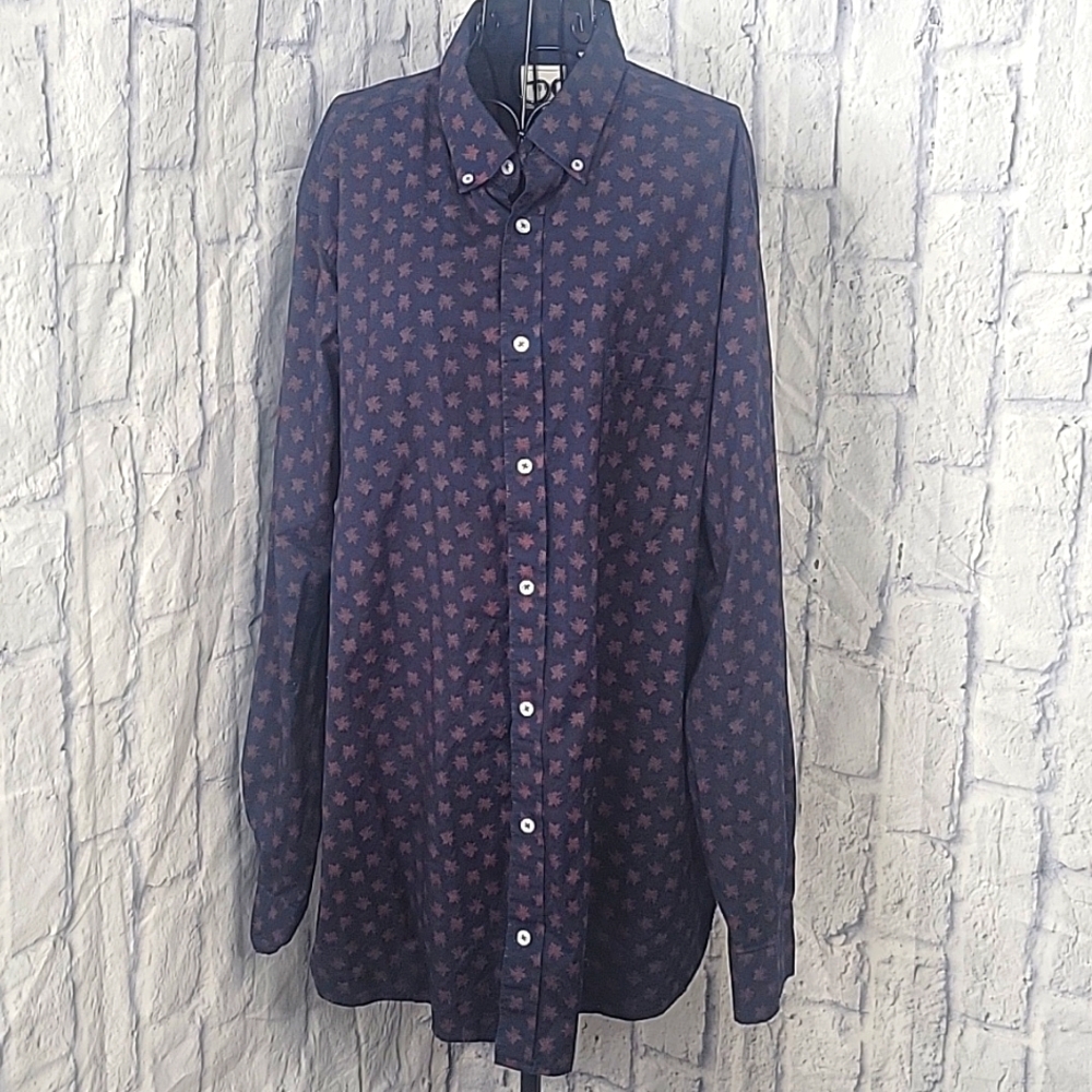 ROWM Blue and Red Snowflakes Button‎ Down Men's Shirt 2XT
